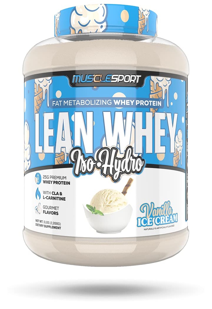 Musclesport Lean Whey RevolutionTM Protein Powder - Whey Protein Isolate - Calorie basse, Carbo basso, Basso grasso, aromi incredibili - 25g Protein per Scoop - 5lb Vanilla Ice Cream
