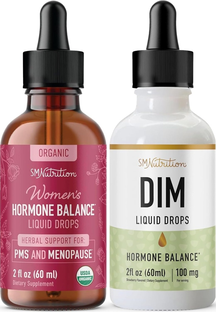 Supplemento liquido DIM & Tintura di bilanciamento dell'ormone | Bundle di bilanciamento dell'ormone con 100mg DIM (25 Serve) e liquido di supporto mestruale PMS Menopause & con cohosh nero (60 Serve)