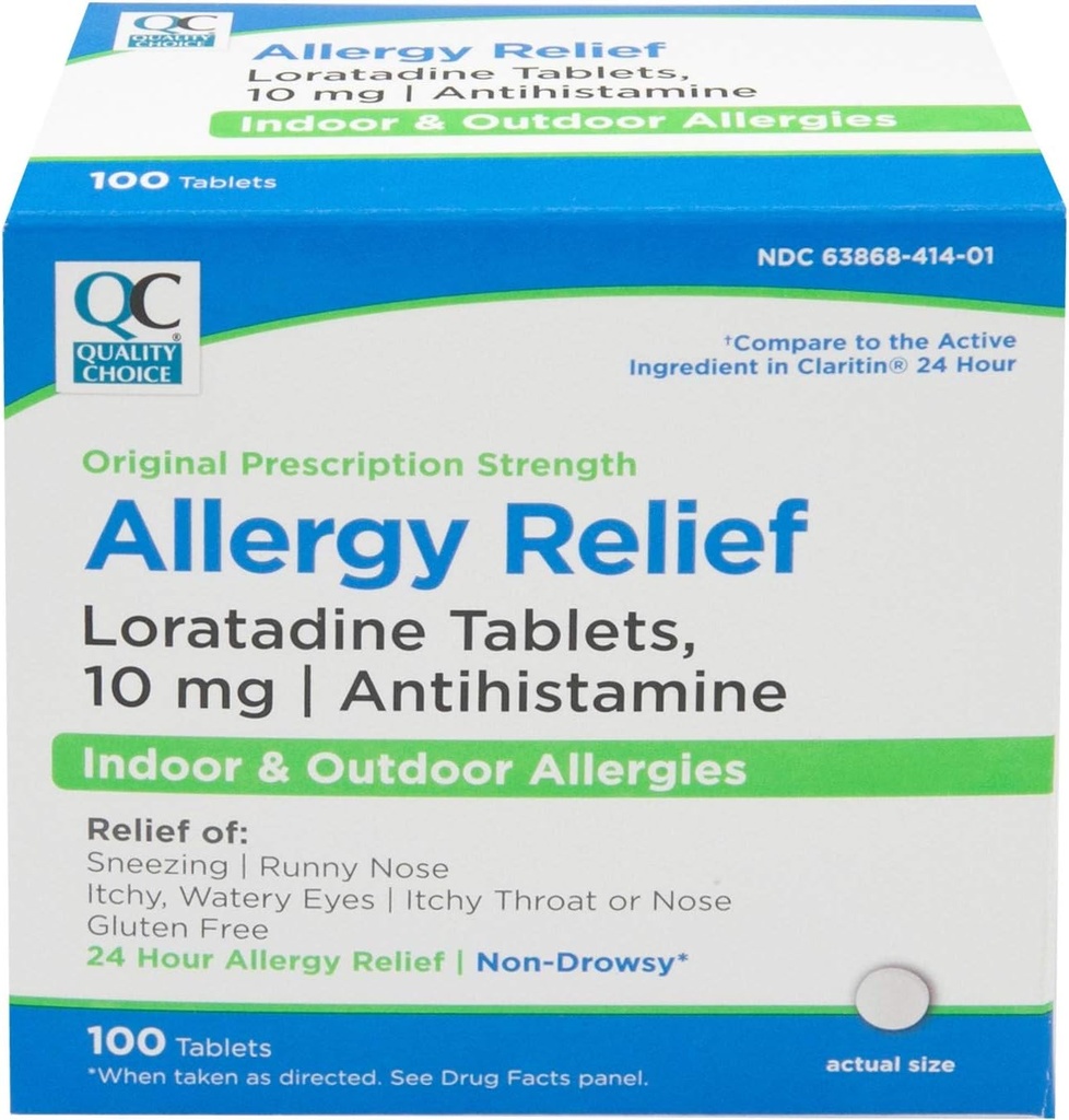 Qualità Scelta 24 ore Medicina dell'allergia, Rilievo non sonnolenta per le allergie interne e all'aperto, Loratadine 10mg Antistamina, per il sollievo di starnuti, Runny Nose, Itchy & Watery Eyes, 100 Conte
