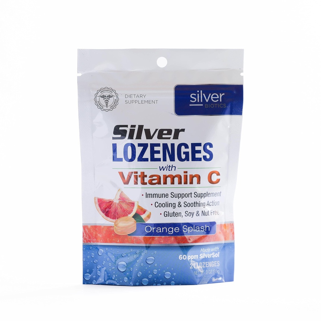 Silver Biotics Colloidal Silver Lozenges | 60 ppm SilverSol Ag4O4 Technology | Supporto immunitario + Soothing | Orange Vitamin C | 21 Count