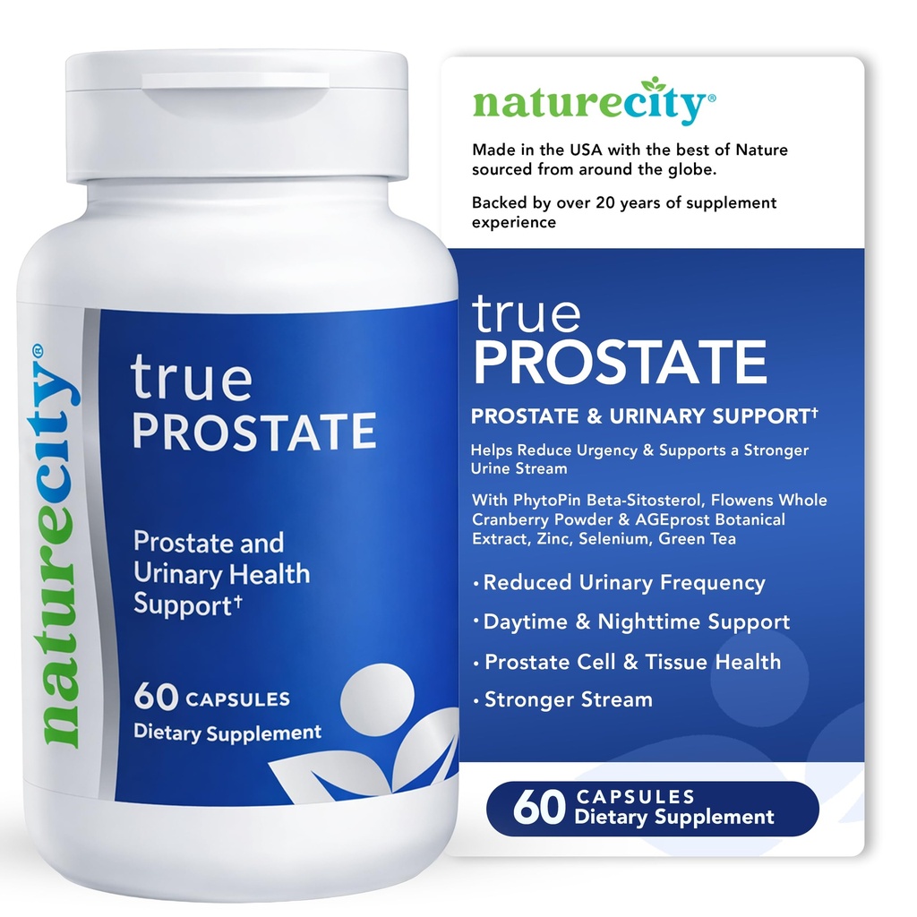 NatureCity True-Prostate Urinary Tract & Prostate Support Supplemento per la salute degli uomini estratto di mirtillo & Super Beta Prostate Sitosterol Complex 60 capsule - Salute della prostata per gli uomini