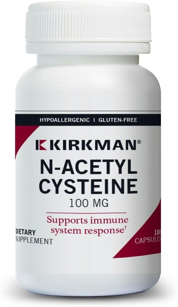 Kirkman N-Acetyl Cysteine100 mg - Hypoallergenic || NAC || 100 capsule vegetariane || Gluten and Casein Free || Antioxidant || Supports Immune System Response.