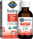 Giardino della vita Baby Vitamin D3 Liquido, 600 IU (15 mcg) Liquido biologico Vitamina D per neonati e bambini, Supporto per il sistema Bones & Immune del bambino, Gluten Free & Non-GMO, 56 mL (1.9 fl oz) Liquido