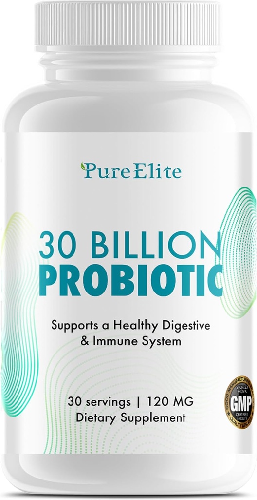 Gut Probiotic 30 miliardi di CFU con DE111® & 10 Strains - Integratore Probiotico ad alta potenza per la salute digestiva, Supporto del sistema immunitario, Assorbimento Nutriente potenziato - Non OGM, 30 capsule vegetariane