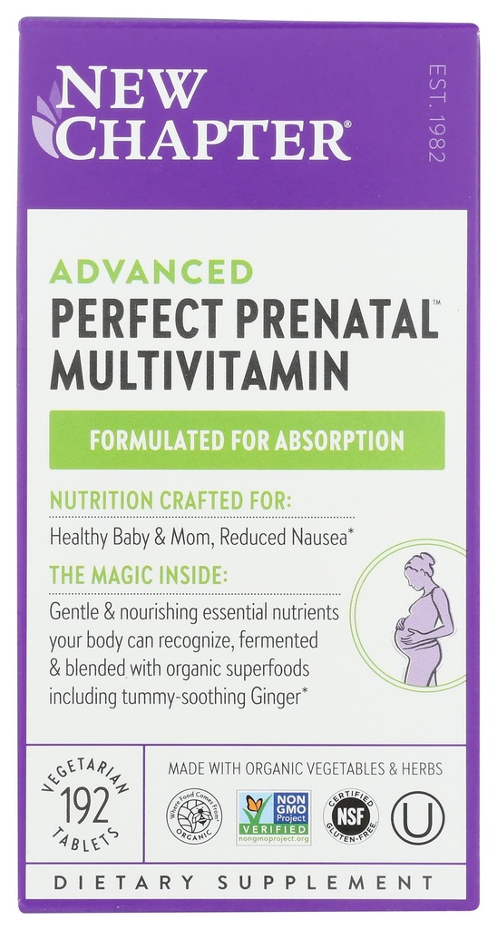 Nuovo Capitolo Vitamine Prenatali Perfette, Vitamine Prenatali Organiche, Ingredienti Non OGM per Baby & Mom sano - Folate (metilfolato), Ferro, Vitamina D3, Fermentato con Cibi Interi e Probiotici, conteggio 192