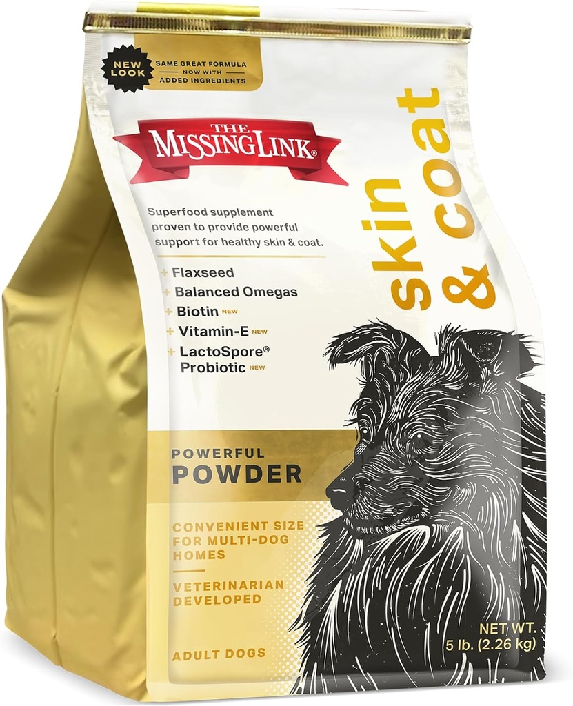 La pelle di collegamento mancante & Cappotto + Probiotici Supplemento 5lb Bag - Potente polvere Superfood per cani Supporta la pelle sana & cappotto lucido, promuove la crescita dei capelli