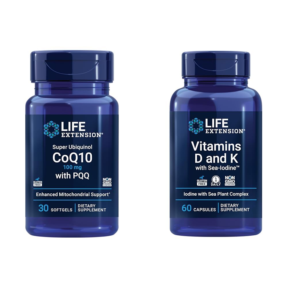 Estensione della vita Super Ubiquinol CoQ10 con PQQ, CoQ10, PQQ & Vitamine D e K con Sea-Iodine, vitamina D3, vitamina K1 e K2
