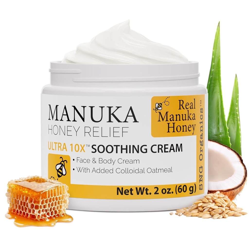 Super Natural Goods Manuka Honey Cream (2oz) – Lozione idratante per tutti i tipi di pelle Adatto per bambini e adulti | Crema corpo idratante con Real Manuka Honey Aloe Vera Juice e Burro di cacao