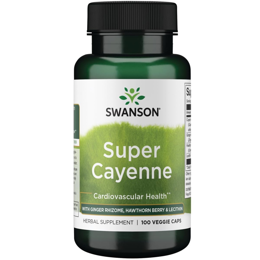 Swanson Super Cayenne - con Ginger Rhizome, Hawthorn Berry & Lecithin 100 Veg Caps