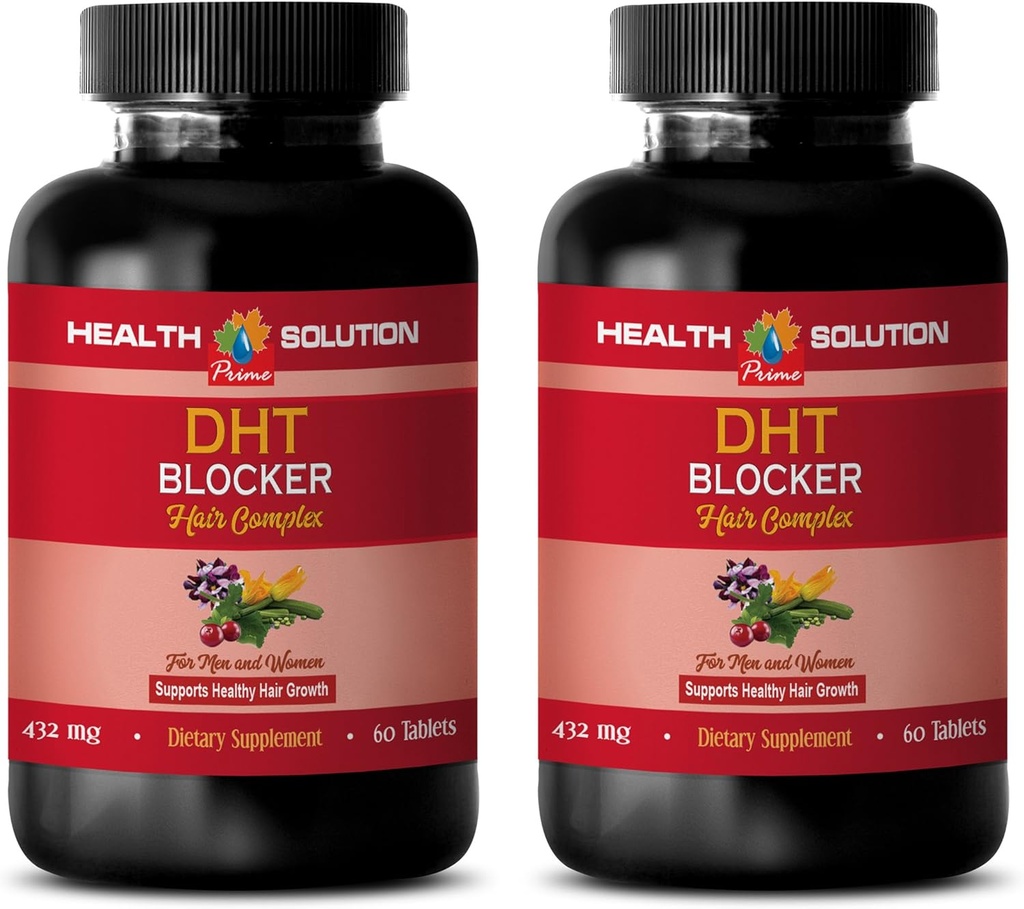 Crescita dei capelli Vitamine senza biotina - DHT Blocker Hair Complex - per gli uomini e le donne - Supporta la crescita sana dei capelli - Saw Palmetto Estratto di capsule - 2 bottiglie 120 compresse rivestite
