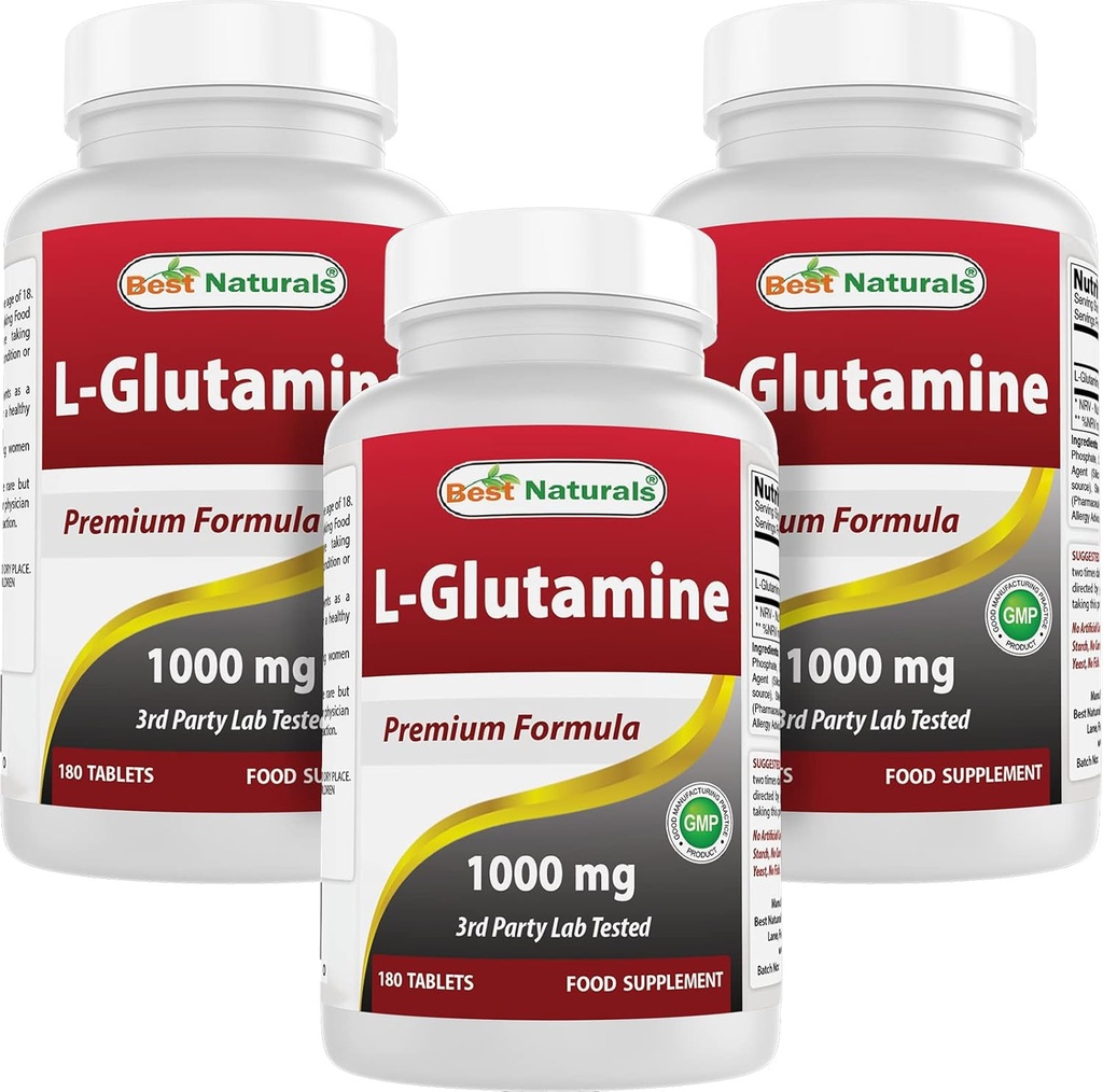 I migliori naturali L-Glutamina 1000 mg 180 compresse (180 conteggio (pacchetto di 3))