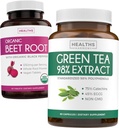 Radice di barbabietola & Estratto di tè verde (1-mese di alimentazione) Detox Power Duo - Radice di barbabietola organico con pepe nero per assorbimento 1250mg (60 compresse) & Estratto di tè verde 98% con EGCG 1000mg per servizio (60 caps)