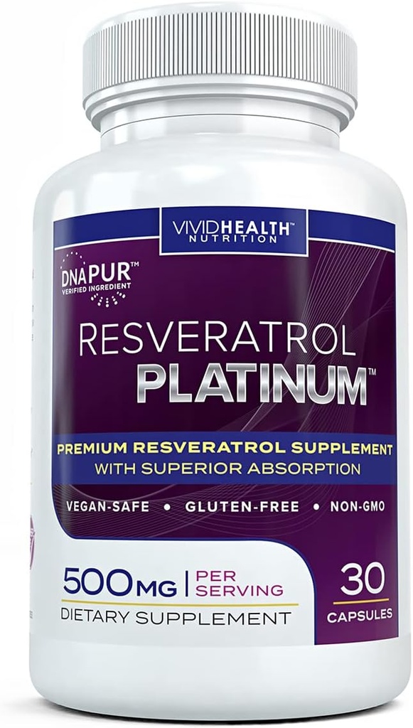 Resveratrolo Platinum Antiossidanti Supplemento: potente formula antiinvecchiamento con puro, naturale Trans Resveratrolo per il supporto immunitario, vitalità e salute del cervello, 30 capsule vegetali senza glutine