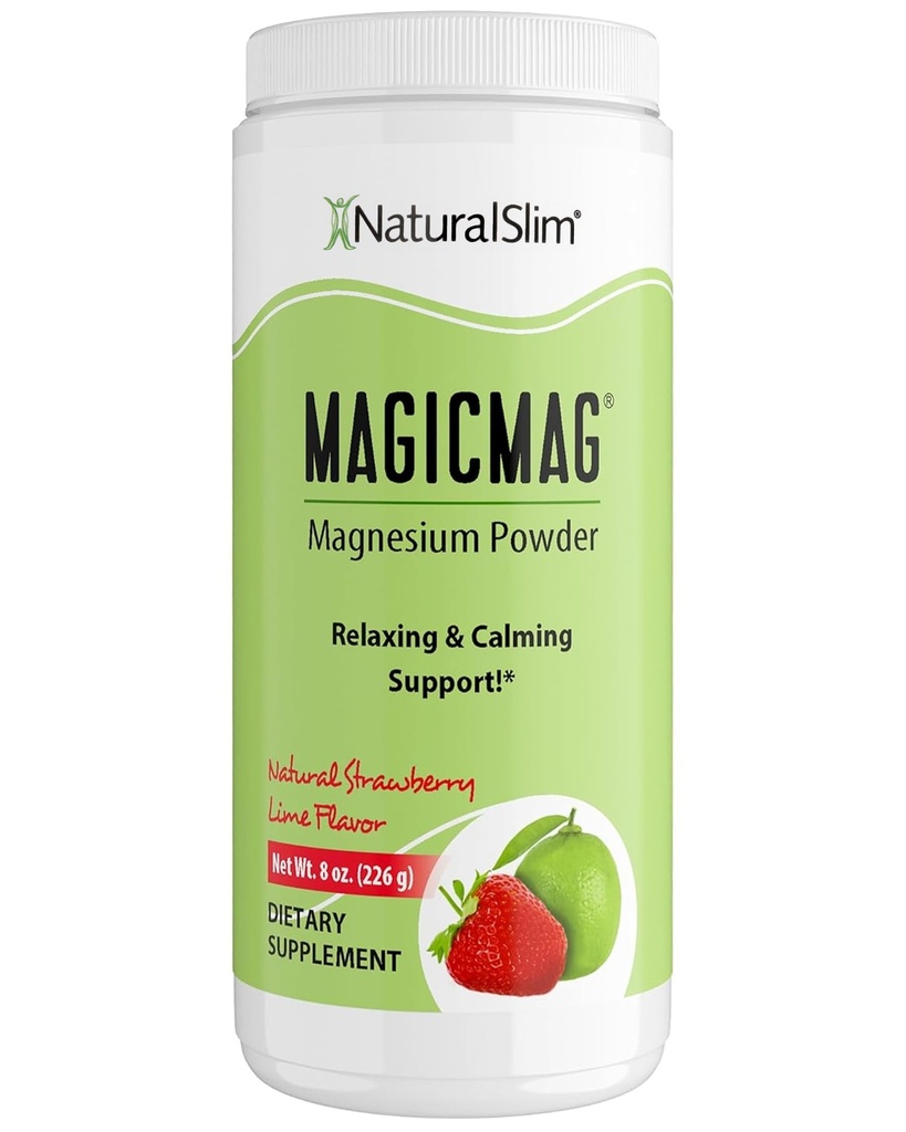 NaturalSlim Magicmag Pure Magnesium Citrate Powder – Stress, costipazione, muscolo, salute del cuore e sonno Supporto | Natural Strawberry & Lime Magnesium Supplement - 8oz Drink Mix (Solo)