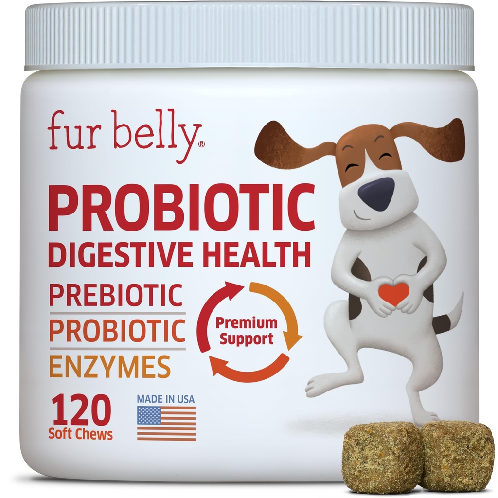 Probiotici per cani - Hot Spot Remedy per cani + Prebiotici - Cuciture allergiche per cani - Migliorare la digestione e la pancia in su, Allevia Gas & Diarrea, Probiotici per cani e enzimi digestivi, 120