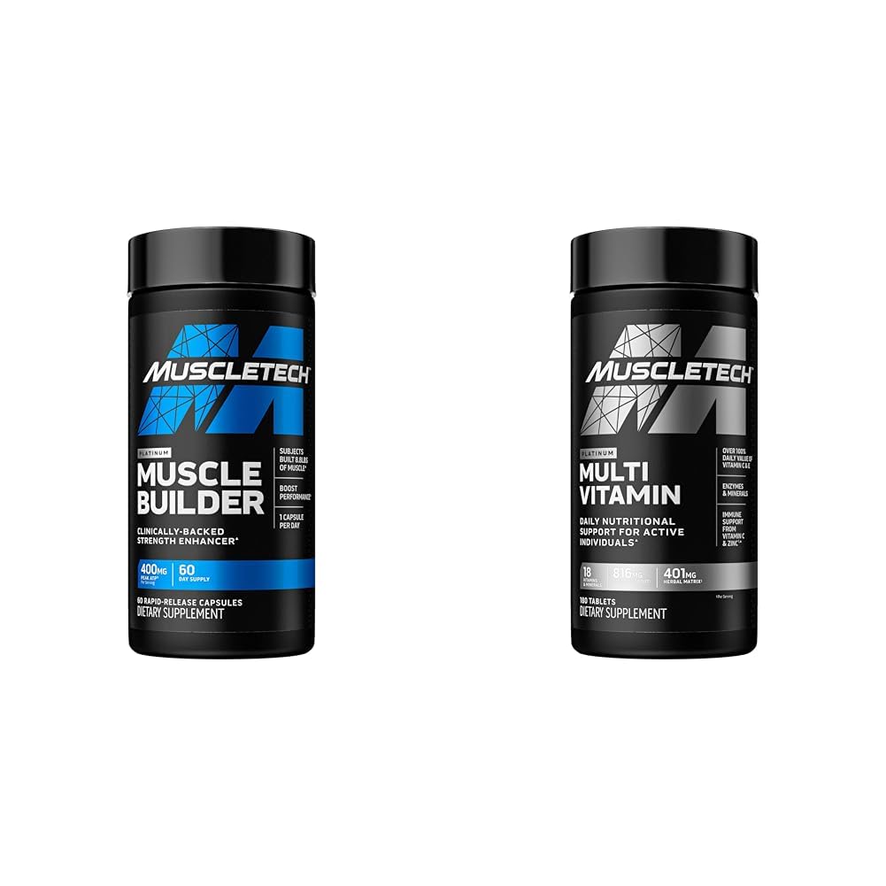 MuscleTech Muscle Building & Multivitamin Supplement Bundle - Nitric Oxide Booster e Muscle Gainer con 400mg Peak ATP, 60 pillole & Platinum Multivitamin, 180 ct