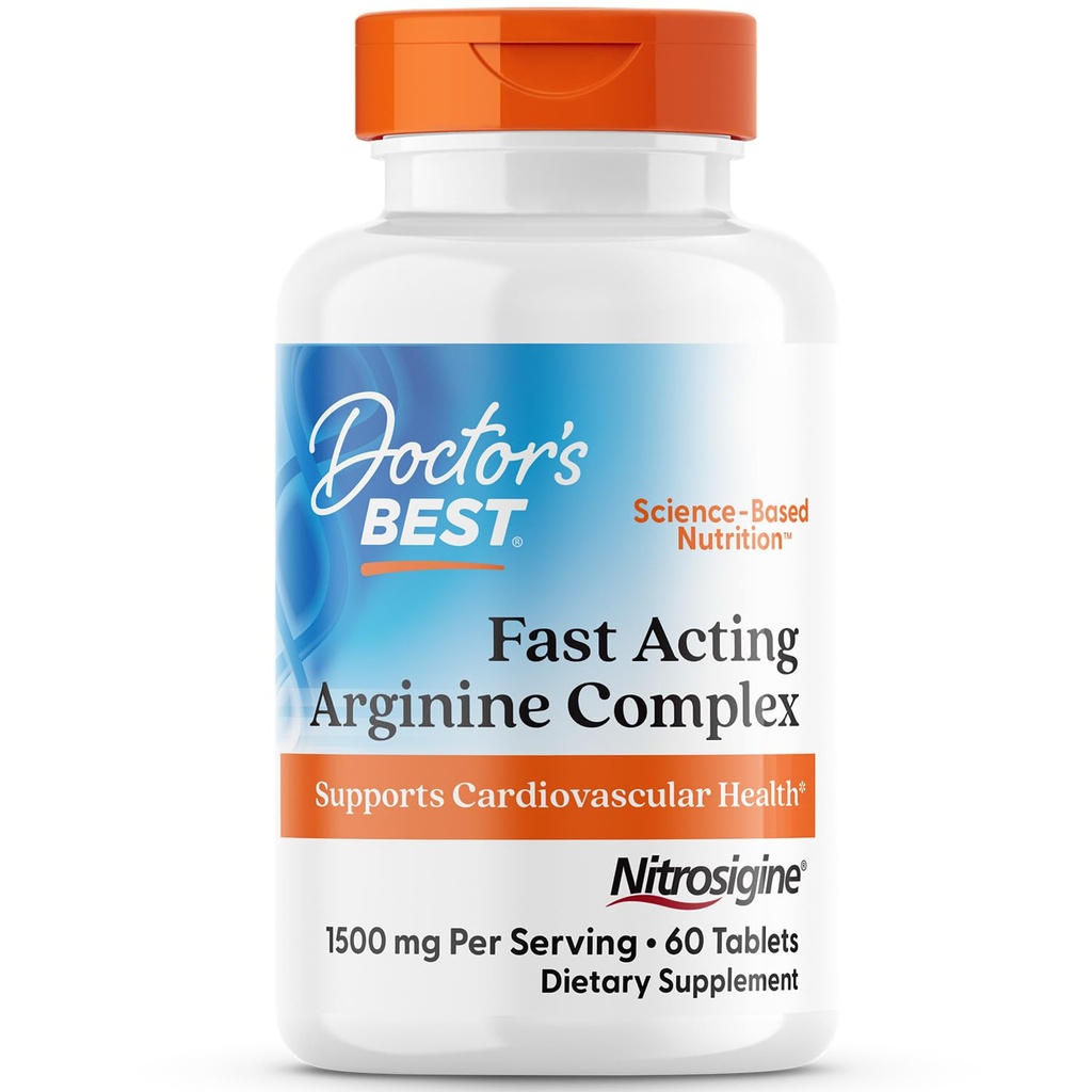 Doctor's Best Fast Acting Arginine Complex - L Arginina Supplementi per gli uomini e le donne, aiuta il livello di ossido nitrico, il flusso sanguigno e il supporto sanitario cardiovascolare, 1500 mg Per Serving, Vegan - 60 compresse