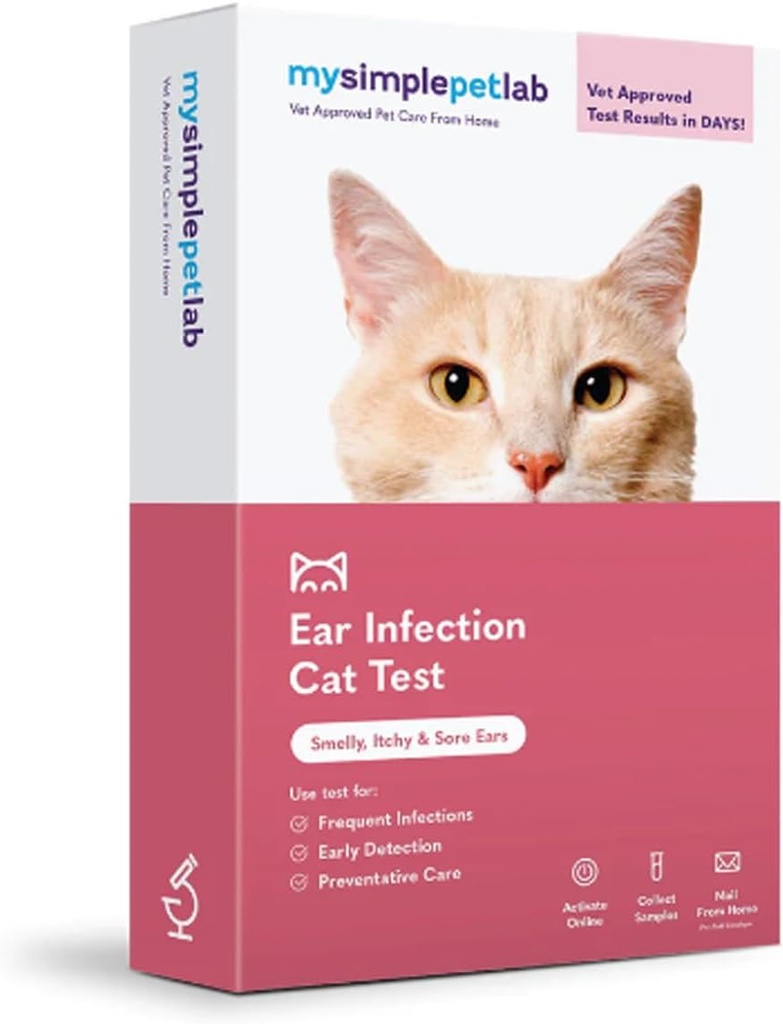 MySimplePetLab Cat Ear Infection Test Kit, Vet Approvato, Rileva il lievito e batteri, Mail-in Kit, Risultati rapidi, Facile uso a casa per Smelly, Itchy Ears, Supporti Cat Ear Health