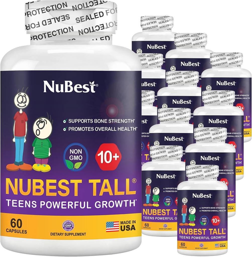 NuBest Tall 10+ Premium Bone Strength Formula, immunità migliorata e salute complessiva per l'età 10+ con calcio, vitamina D3, vitamina K2, e Multivitaminici | Pack 12
