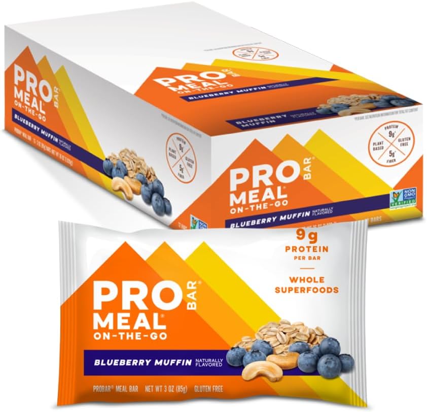 PROBAR - MEAL Bar, Muffin di mirtillo, Non OGM, Senza glutine, Sano, Basato su piante, Ingredienti di tutto cibo, Energia naturale (12 Conte)
