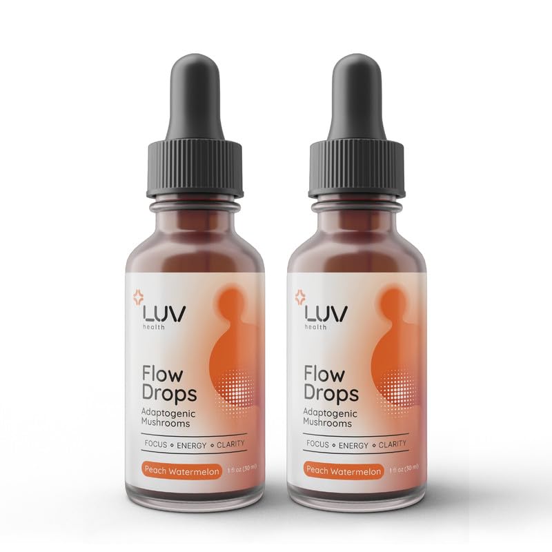 LUV Health Flow Drops® – Integratore energetico per Focus, Clarity Mental & Supporto Immune - Funghi adaptogeni con Lion’s Mane, Cordyceps, Reishi, Chaga & Turkey Tail – Vegan, Made in USA 60 Servings