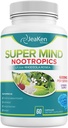Super Mind - Nootropics Cognitive Enhancer - Brain Boost Supplemento con ingredienti naturali - Bacopa Monnieri - Rhodiola Rosea - Ginkgo Biloba - Vitamina B12-60 Vegan Capsule Made in USA