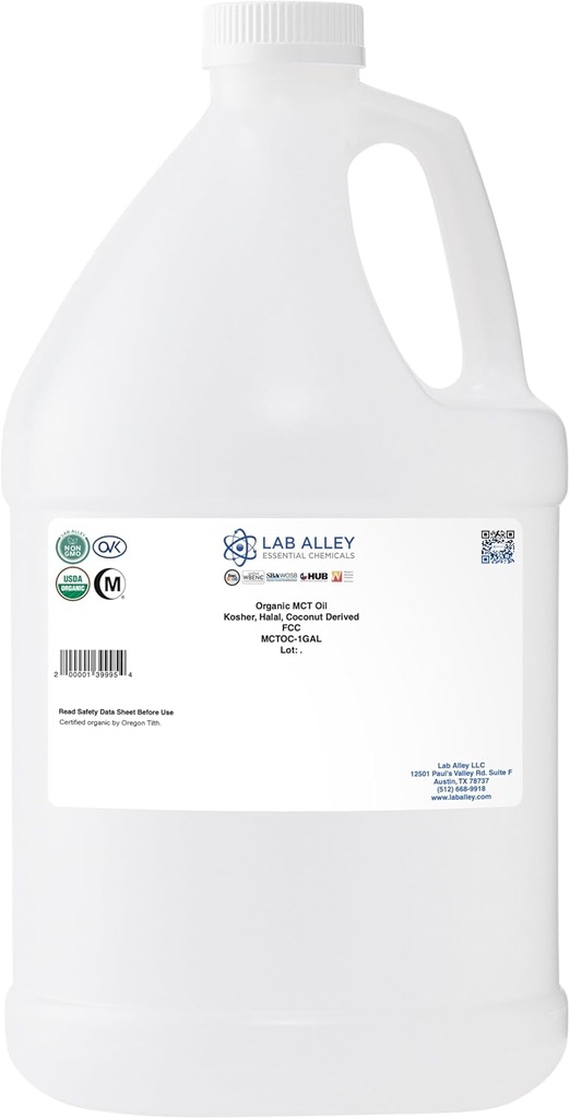 Leva del laboratorio MCT Olio, Cocco biologico USDA, Certificato Kosher, Halal, Non OGM - 1 Gallone