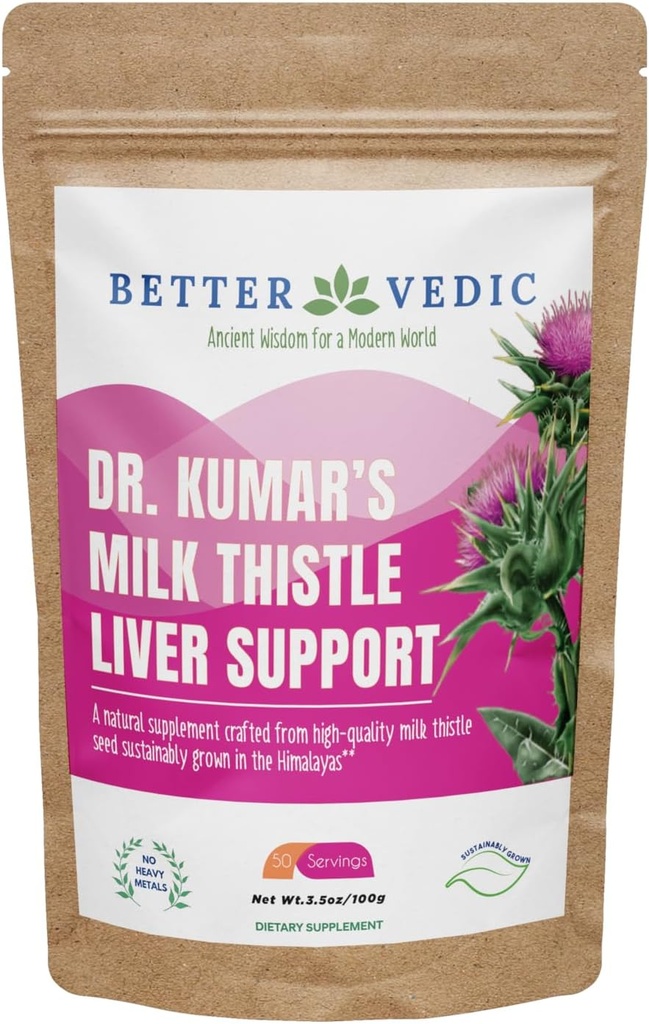 Cardo al latte Max - Supporto al fegato - Polvere di cardo al latte puro - Silymarin, Integratore tradizionale di erbe di Ayurveda - Vegan, Solar Dried, No Preservatives - 3.53 oz - 50 Serve