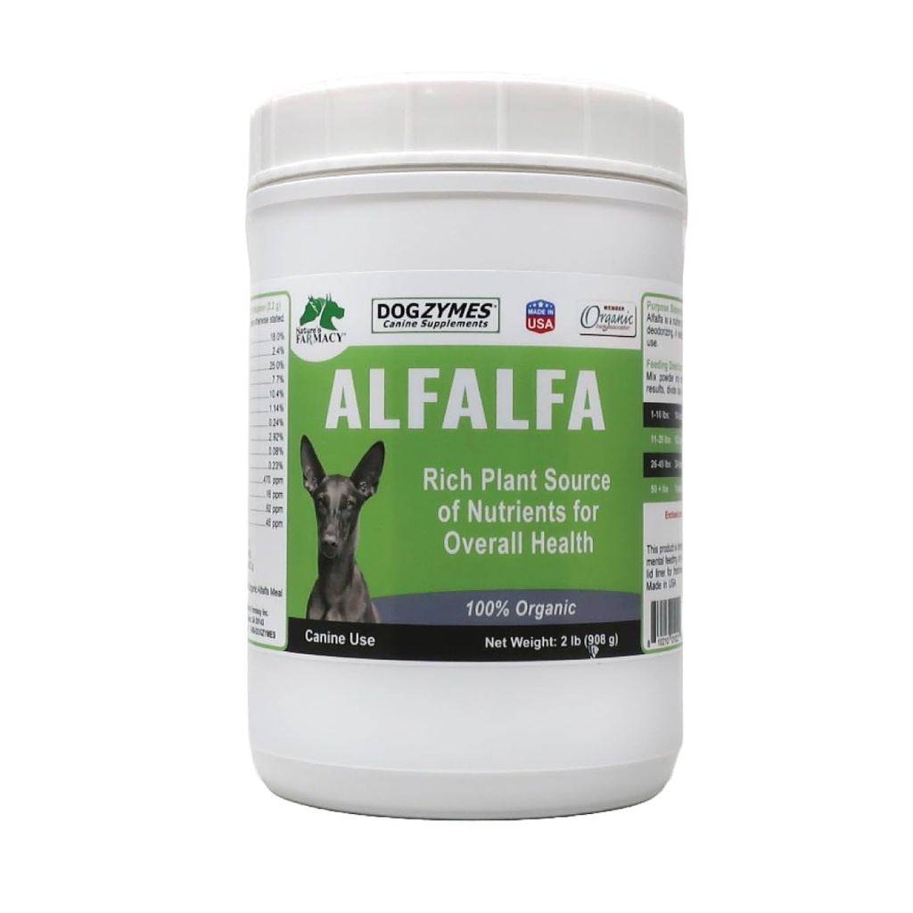 Dogzymes Organic Alfalfa - ricca fonte di vitamine e minerali, Aiutare con tutto da Anemia, Combattere l'artrite e l'urina eccessivamente acidica e aiutare a infettare la vescica Offdder (2 Pound)