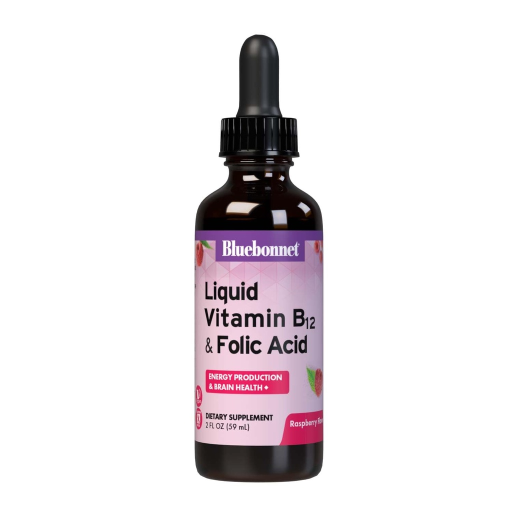 Vitamina B12 & Acido Folico, Senza Glutine, Senza Latticini, Vegan, 400 mcg di Acido Folico & 1000 mcg di Vitamina B12 Per Serving, 2 fl oz, 59 Serve