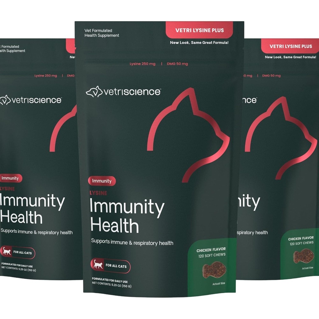VetriScience Lysine Immunity Health Chews, 250 mg Lysine Plus Integratore immunitario per gatti e gattini con Allergie, starnuti, Runny Nose e occhi acquosi, Pollo, 3 Pack