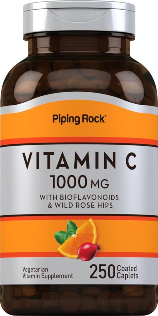 Piping Rock Vitamin C 1000mg | 250 Caplets | con Bioflavonoidi & Rose HIPS | Vegetariano, Non OGM, Integratore senza glutine