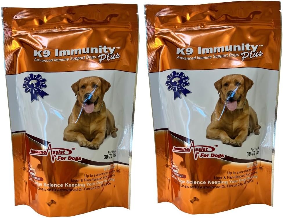Aloha Medicinali - K9 Immunity Plus - Potente Booster immunitario per cani 30-70 lbs - Certificato Organico - Mushroom Enhanced Supplement - Veterinarian Consigliato Dog Health Supplement - 60 Chews 2 Pack