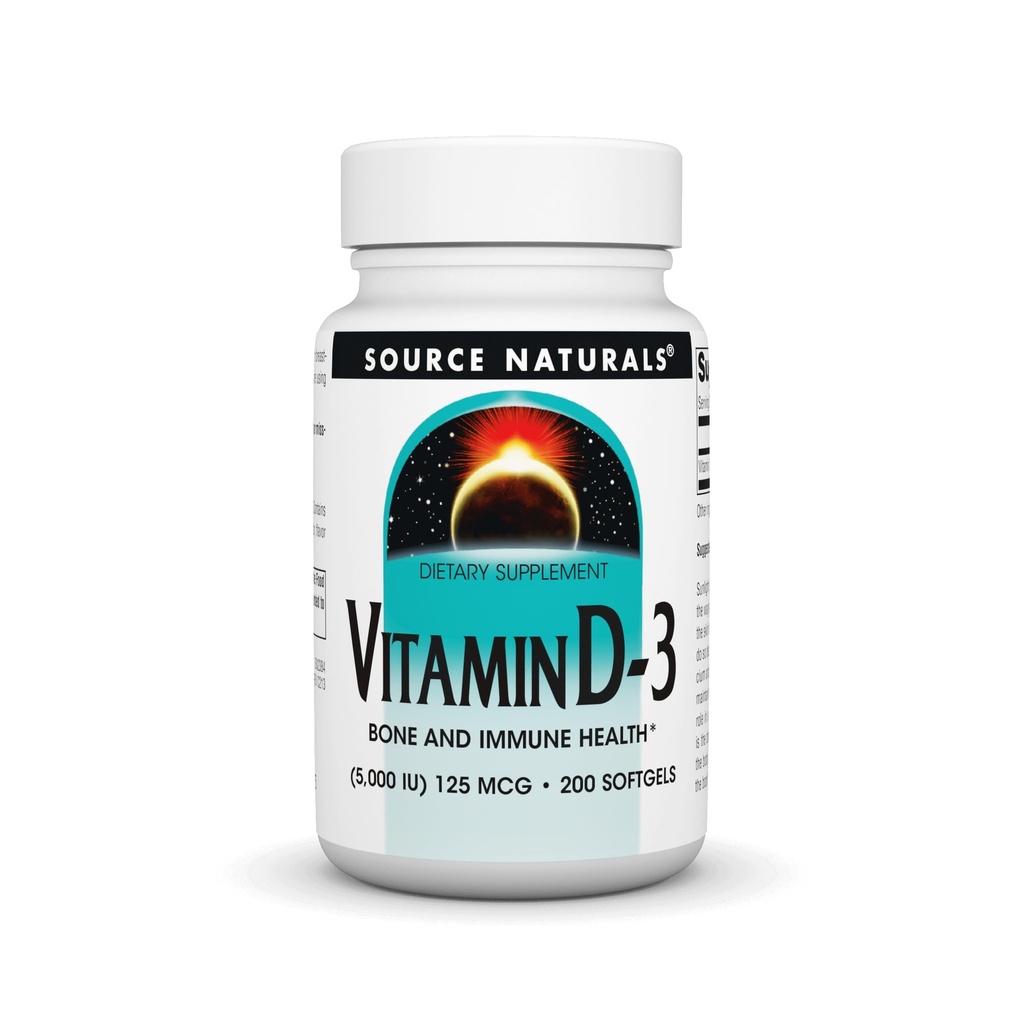 Fonte Naturals Vitamina D-3 5000 iu Supporta Bone & Immune Health* - 200 Softgels