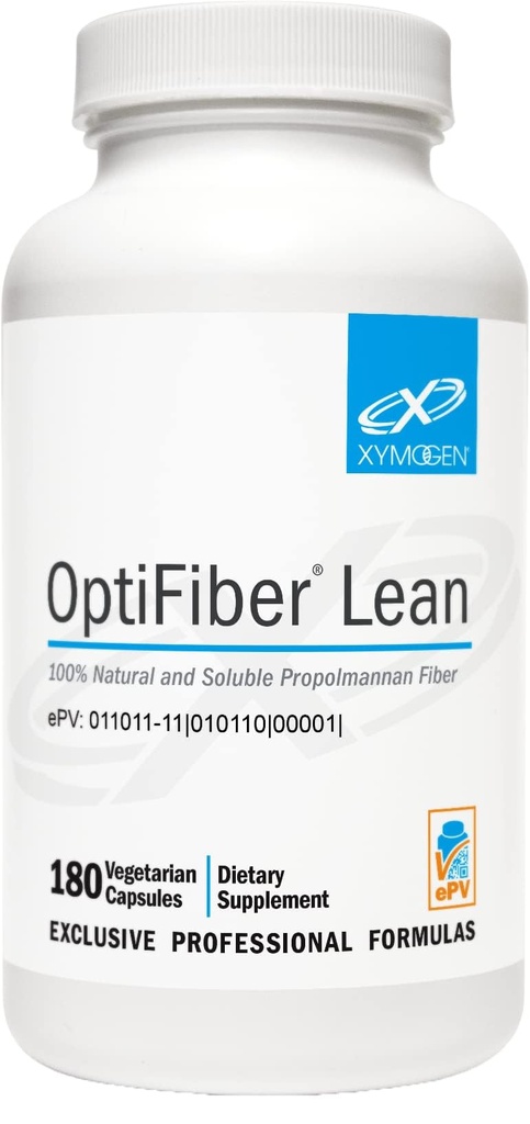 XYMOGEN OptiFiber Lean, Daily Fiber Supplement Pills - 100% Natural Soluble Propolmannan Dietary Fiber - Support Digestion, Satiety & Regularity - Serve come Prebiotico (120 capsule)