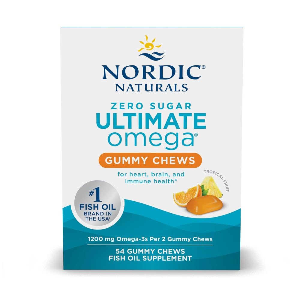 Nordic Naturals Zero Sugar Ultimate Omega Gummy Chews - Frutta tropicale - 54 Gummy Chews - Non OGM - Ottimismo Benessere - 27 Serve