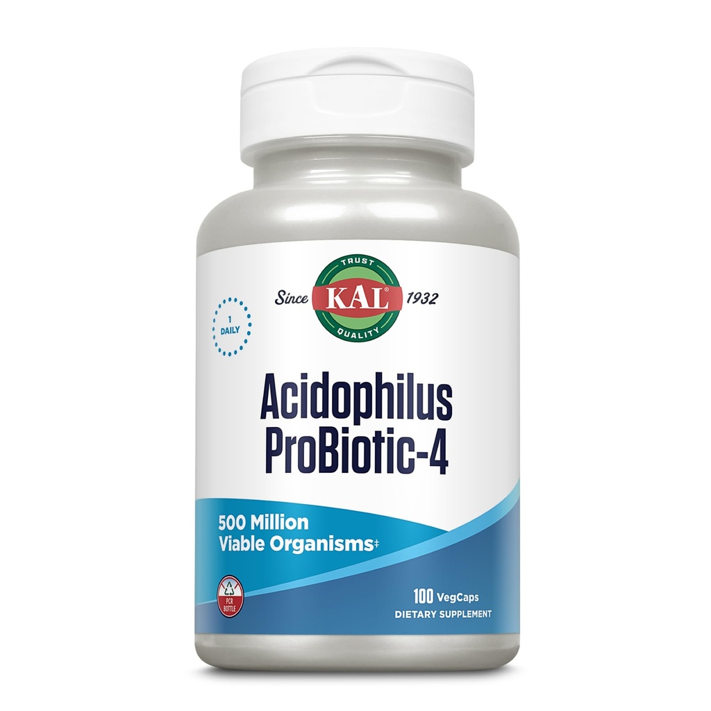 KAL Acidophilus ProBiotic-4, 500 milioni di CFU, quattro strati probiotici, probiotici per le donne e gli uomini, congelare secchi, L. acidophilus, L. bulgaricus, S. thermophilus, B. bifidum, 100 Servings, 100 VegCaps