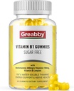 Vitamina B1 Gummies - Benfotiamine 300mg & Thiamine 100mg, Sugar Free, Vitamina B Complex Chewable Supplement, Energy Boost & Nervous System Health for Women Men, 60 Gummies