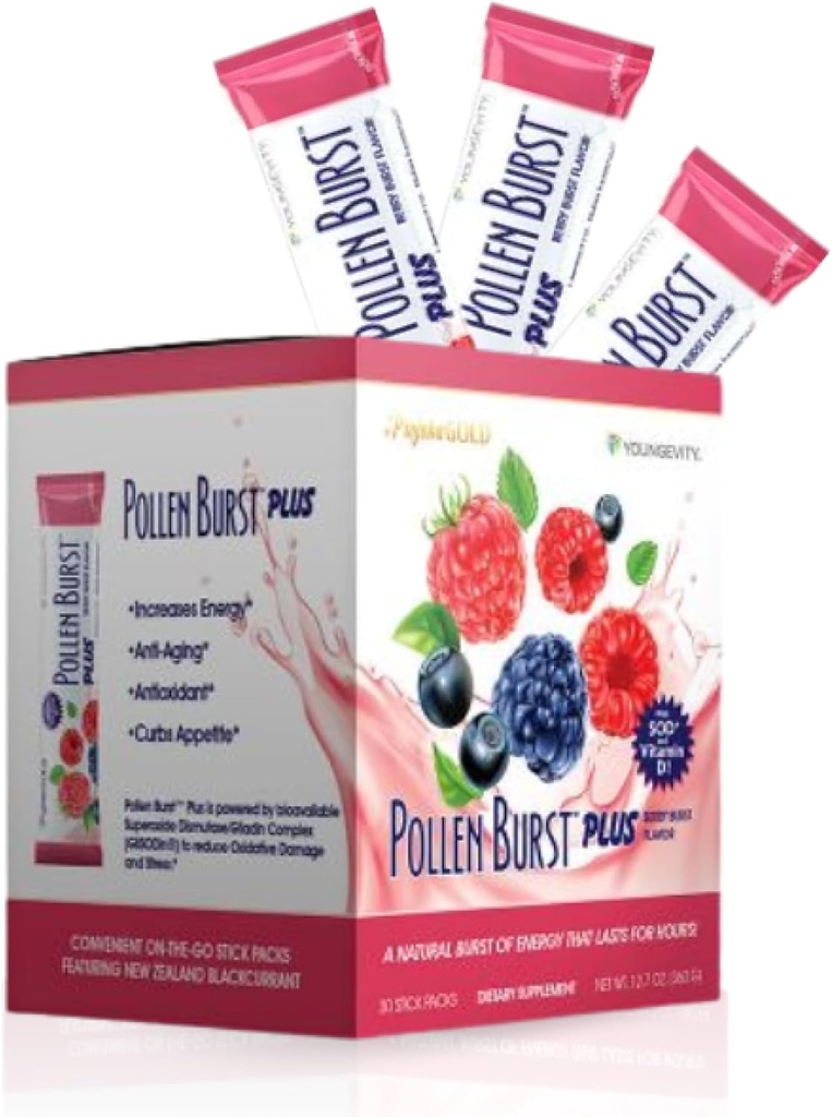 Youngevity Projoba Polline Burst Plus Berry – Bevanda di energia naturale con polline di fiore, vitamine e antiossidanti – Supporta l'energia e benessere generale – 30 Packets