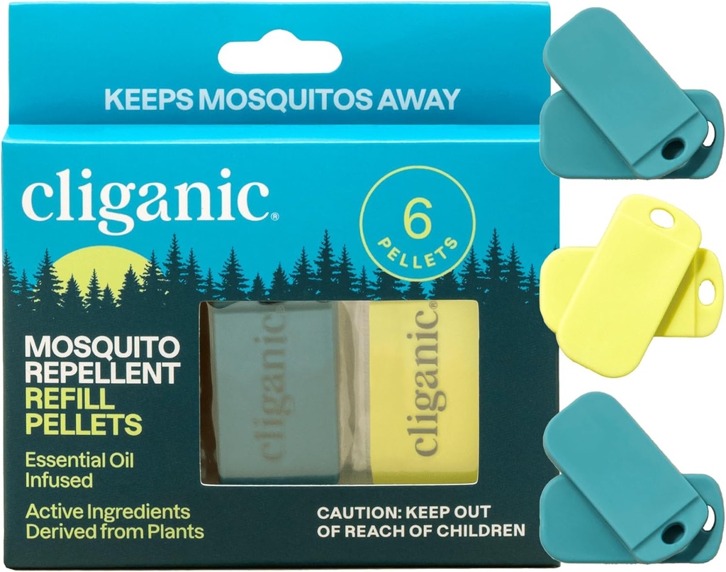 Cliganic Mosquito Repellent Refill Pack (6 Pellets) per Cliganic Wristbands - Natural DEET-Free, Olio Essenziale Infuso