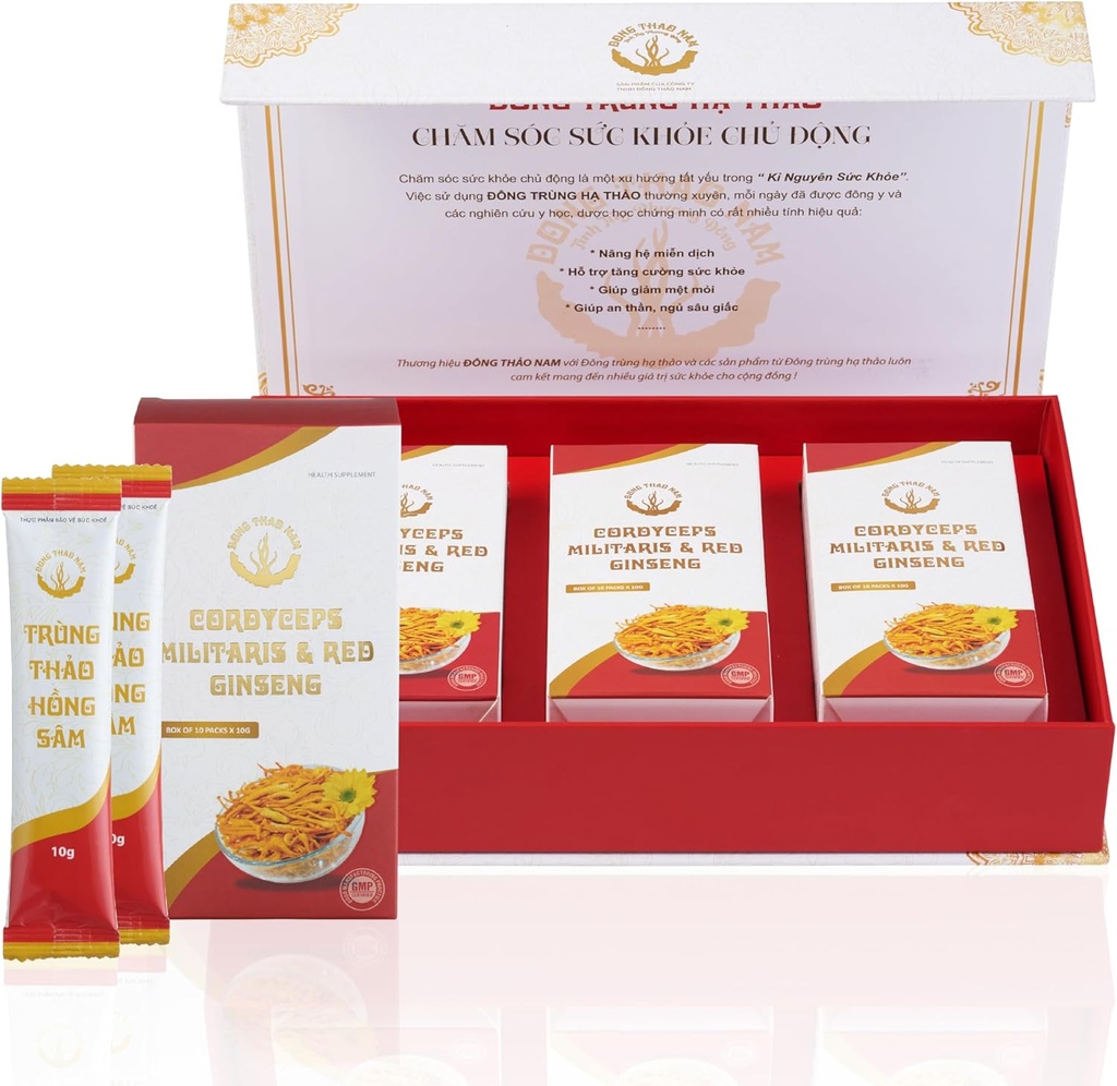 Dong Thao NAM - Polvere organica di Ginseng e Cordyceps, 6 in 1 estratto di erbe, aumenta l'alertness, aumenta l'energia e riduce la fame, la caffeina, pacchetto di 30