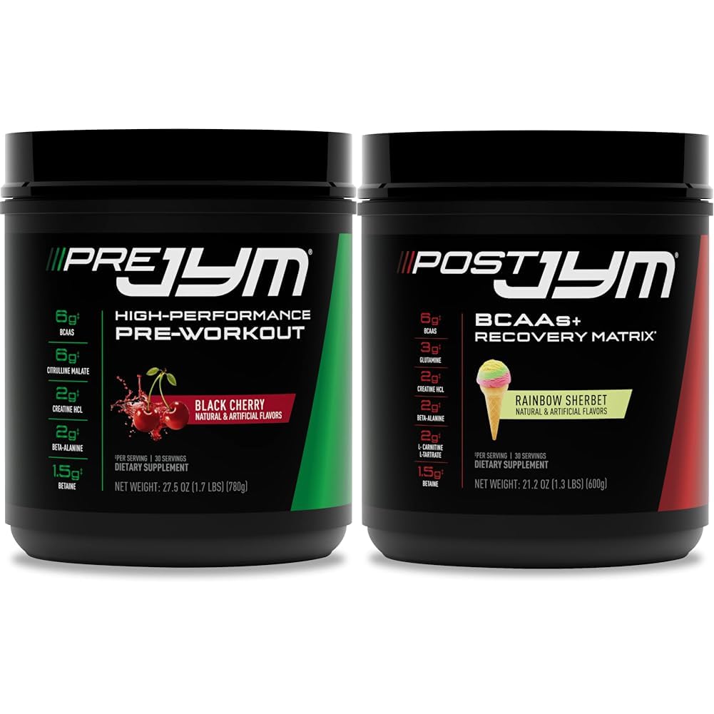 PRE JYM 30 Black Cherry & Post JYM Rainbow Sherbert Post-Workout 30 Serve recupero del muscolo Bevanda