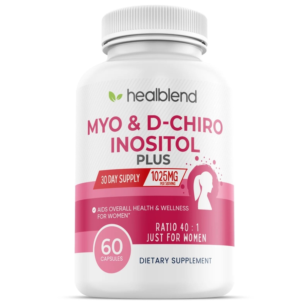 Myo & D-Chiro Inositol Plus Integratore Blend, Equilibrio ormonale, Ovulazione sana e sostegno benessere generale per le donne, fertilità e salute della gravidanza, 60 capsule