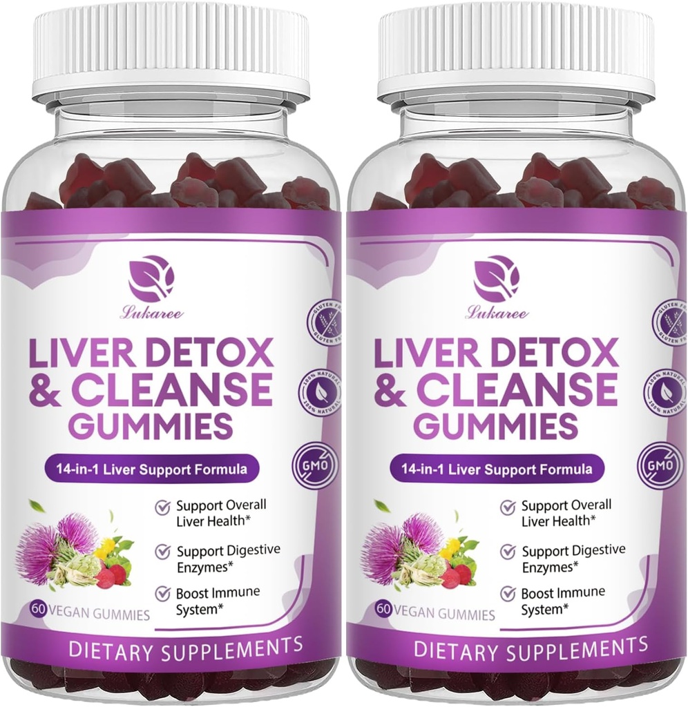Detox & Repair Gummies - Extra Strength 14 in 1 Liver Support Supplement w/Milk Thistle Silymarin,Dandelion, Artichoke Extract & Elderberry - No Sugar, Liver Health Supplement -120 Ct