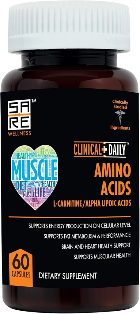 CLINICAL DAILY Acetyl L Carnitina - Alfa Lipoic Aminoacidi essenziali Integratori Capsule per Donne, Uomini o Anziani- ALCAR ALA Complex Aiuta a migliorare il metabolismo, il cervello, il cuore, & Muscle Health- 60 pillole