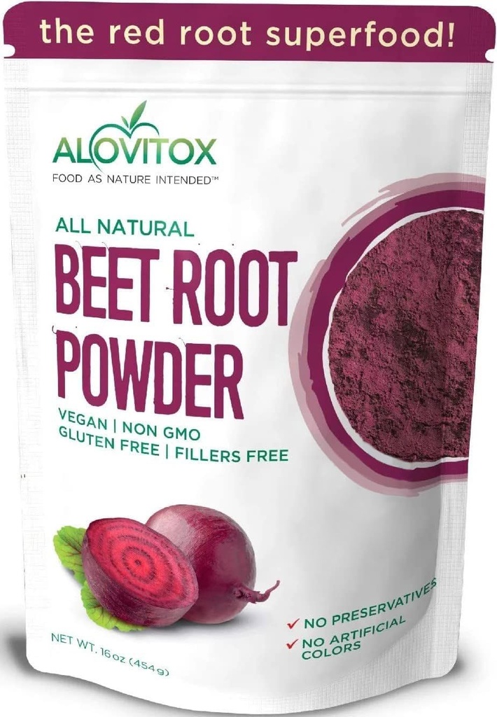 Alovitox Organic Beet Root Powder | 100% Beet Root Extract | Nitric Oxide Superfood, High in Calcium, Iron, Potassium & Folate
