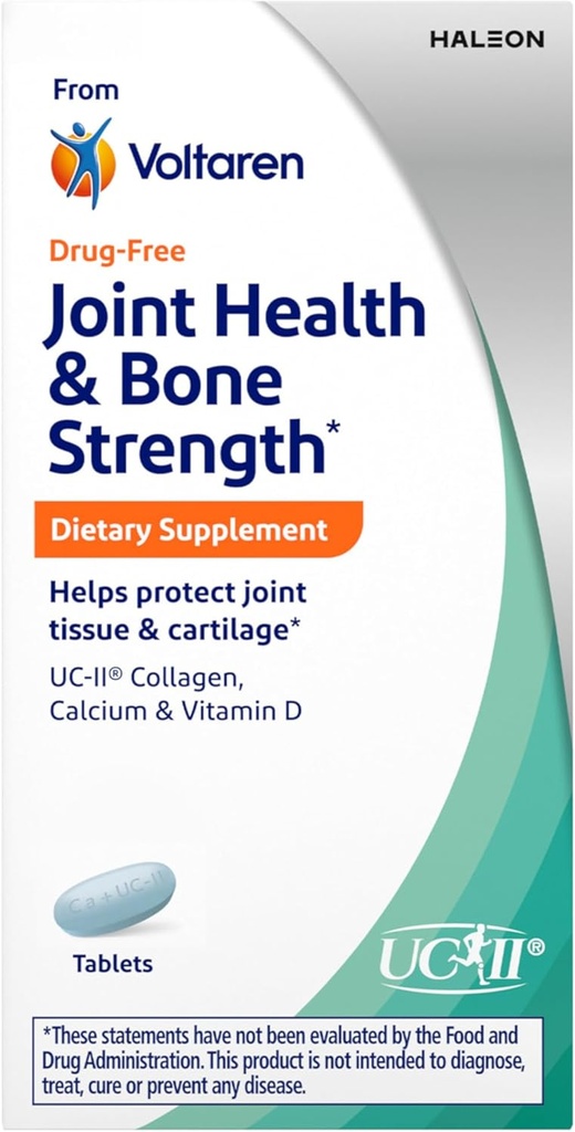 Integratore dietetico Voltaren Joint Health and Bone Strength di Voltaren, con Collagene UC-II (R) e Vitamina D per l'invecchiamento sano del tessuto misto e del cartilage – 30 Conte Bottiglia