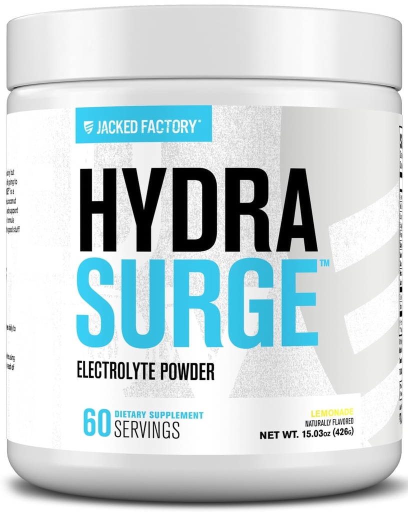 Polvere di elettrolito di HYDRASURGE di fabbrica Jacked - Integratore di idratazione per minerali di siero, sale marino dell'Himalaya, acqua di cocco - Keto Friendly, naturalmente addolcito - 60 porzioni, limonata
