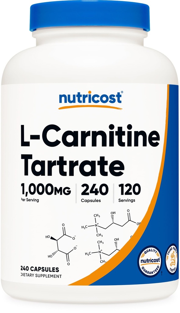 Nutricost L-Carnitina Tartrato 1000mg, 240 Capsule - 500mg Per Capsule, 120 Serve