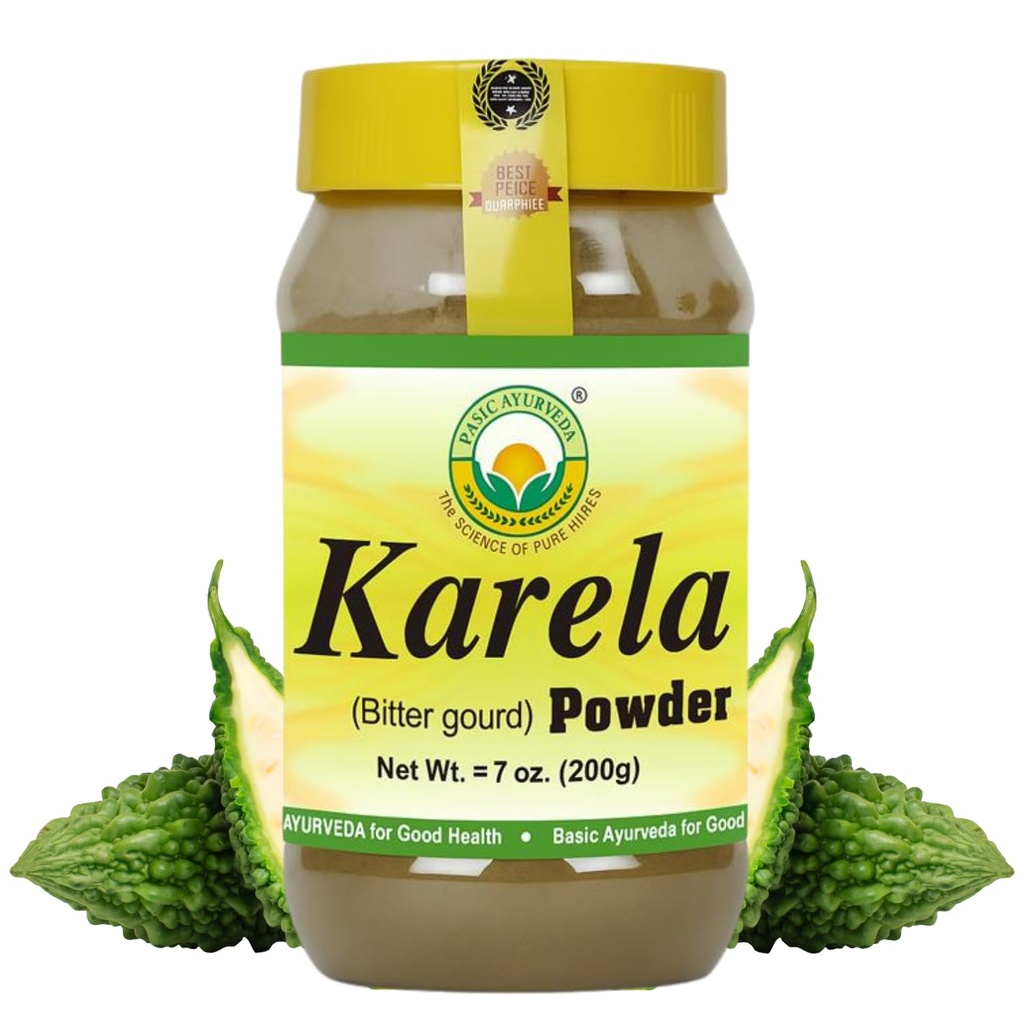 Polvere di Karela BASIC AYURVEDA – 7.05 Oz (200g) | Polvere gourd naturale 100% | Ricco in antiossidante | Ideale per tè di erbe, Cucina & Succhi | Pianta-Based & Gluten Free